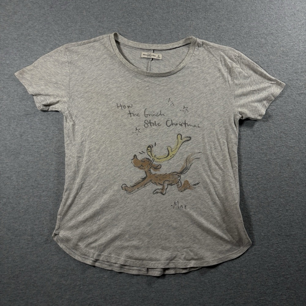 2015 Abercrombie Dr Seuss Grinch Max The Dog Graphic Tee Womens Medium Gray Xmas